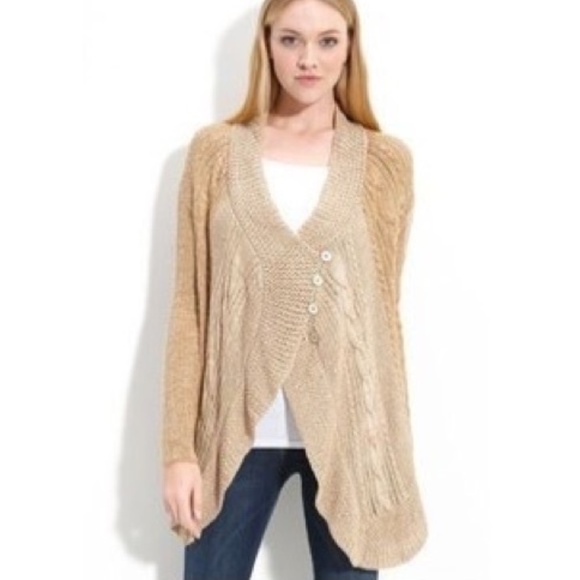 Free People Camel Combo Cable Crochet Cardigan S - Picture 1 of 6